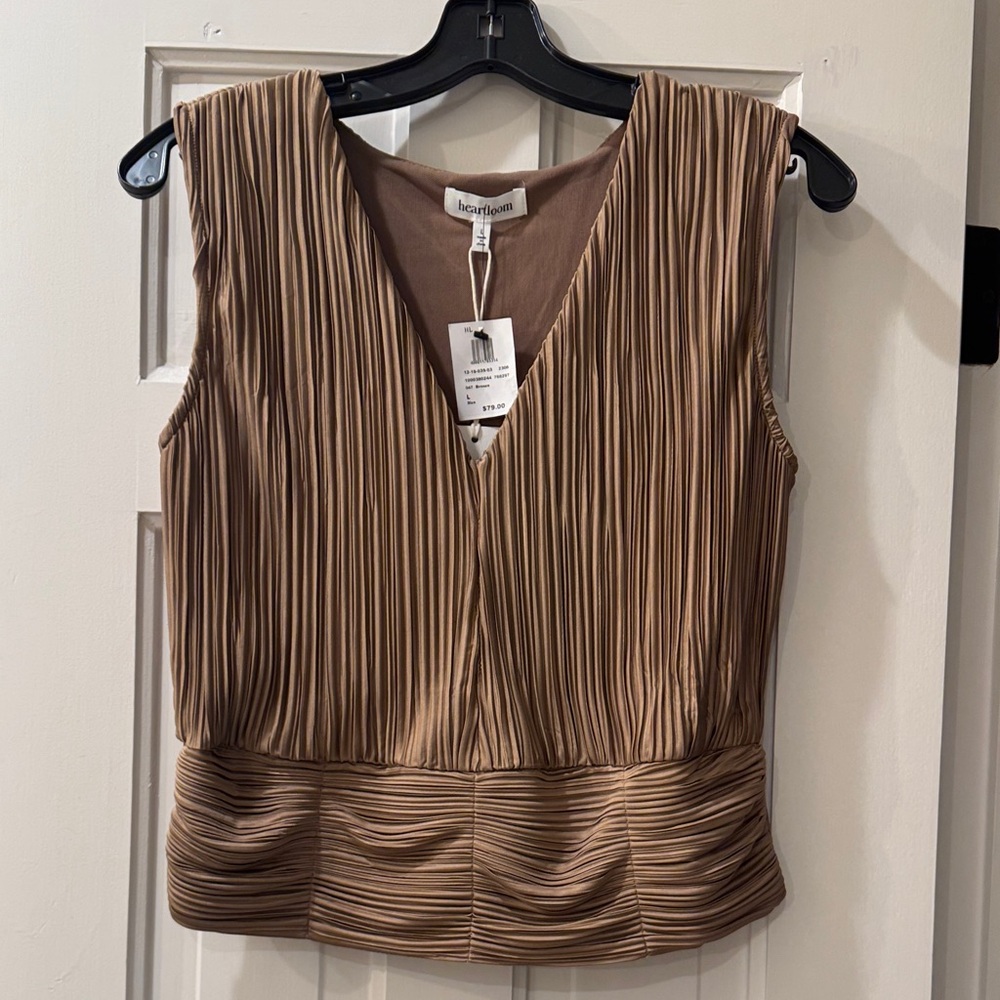 Heartloom Tan Pleated Blouse